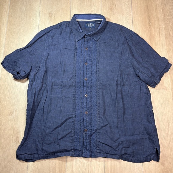 Nat Nast Other - Nat Nast Luxury Originals Mens XXL Navy Blue 100% Linen Embroidered Camp Shirt
